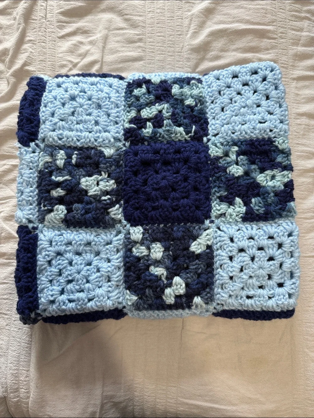 Handmade Blue Check Crochet Baby Blanket